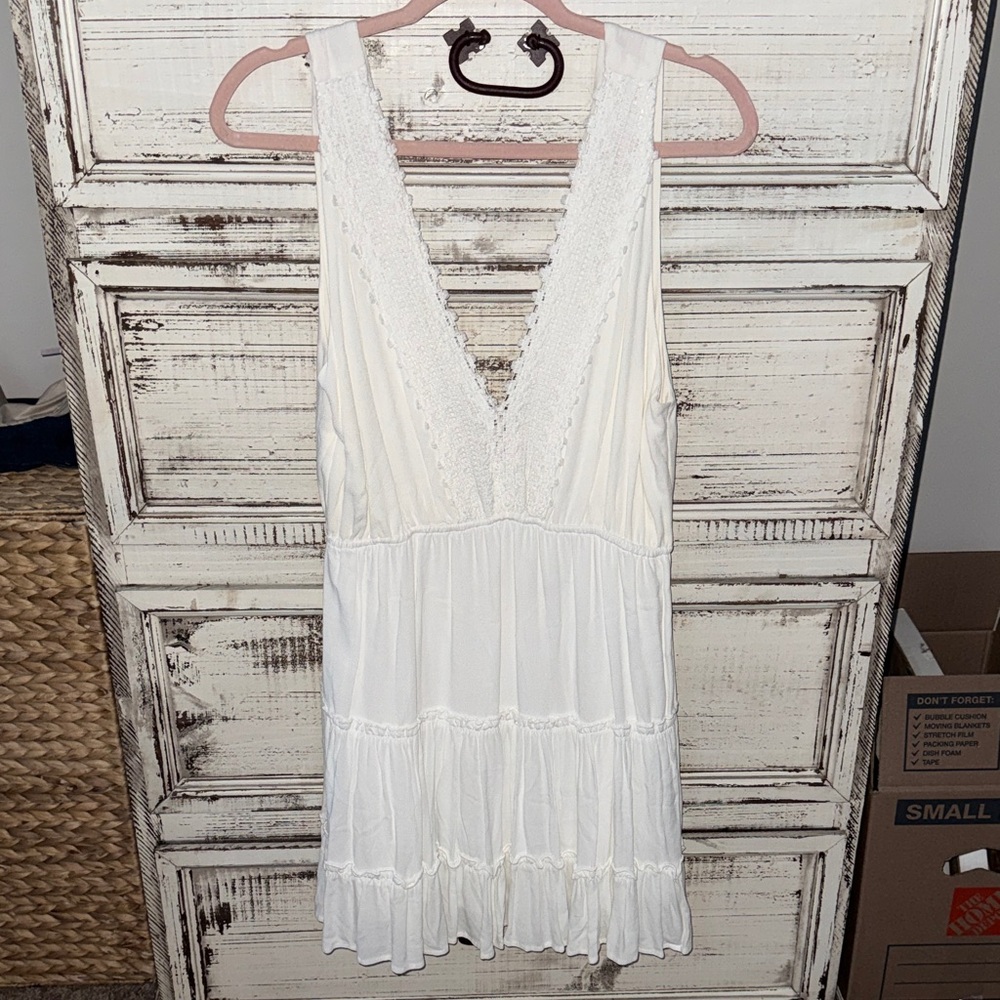 Ocean Drive White Lace-Trim Sleeveless V-Neck Dress